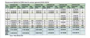 De 2020 à 2024, près de 6729 projets agricoles ont été réalisés. Dès le premier trimestre 2025, le FNDA a déjà engagé 6,243 milliards FCFA tous guichets confondus. 