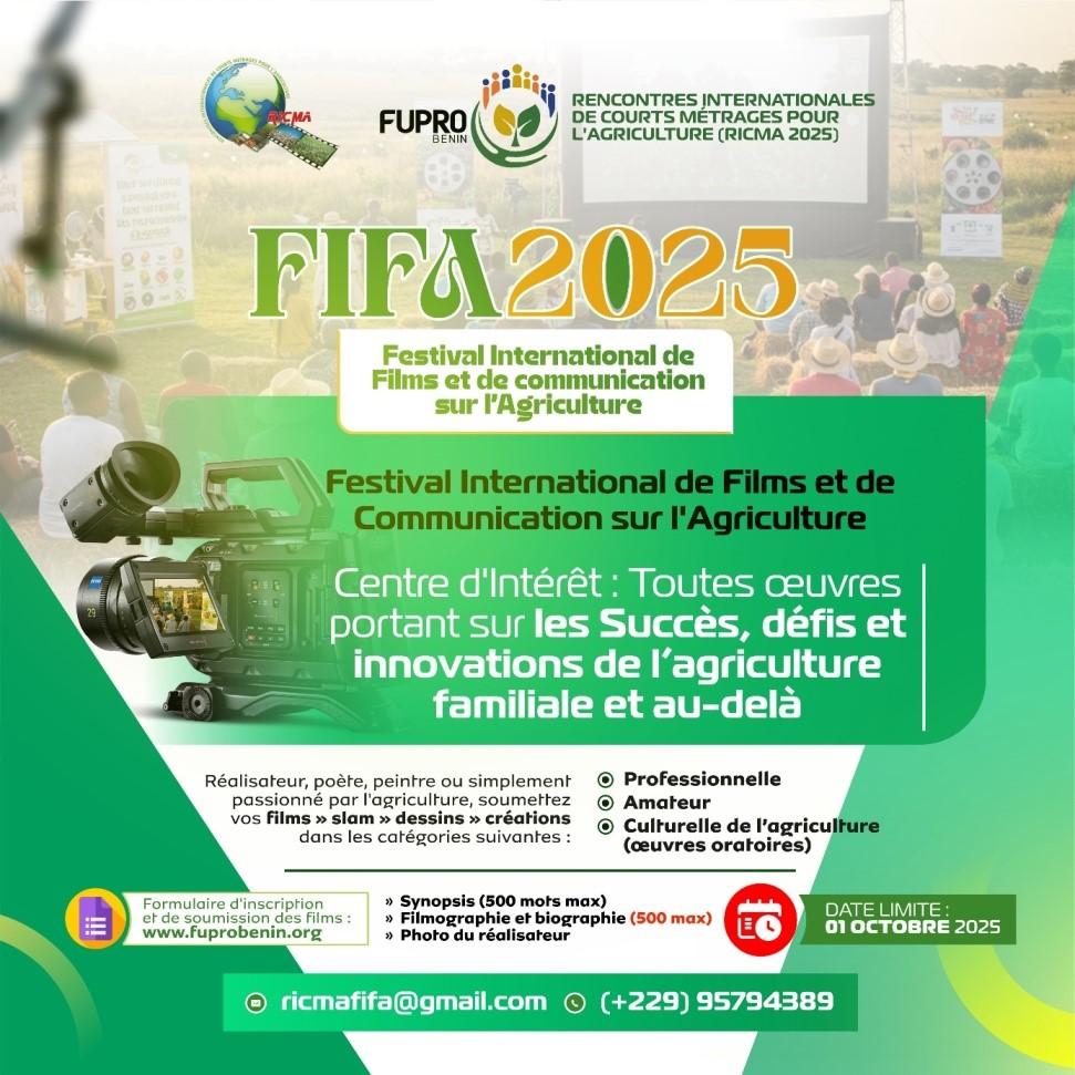 Du 24 au 30 novembre 2025, le siège de Fupro-Bénin à Bohicon accueillera la 9ᵉ édition du Forum International des Filières Agricoles (FIFA