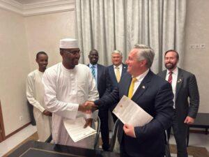 Ce 12 août 2025 à N’Djamena les responsables de l'US Center for Diplomacy (USCD) et leurs homologues tchadiens ont signé un accord pour le développement des terres rares, du pétrole et du gaz en République du Tchad.